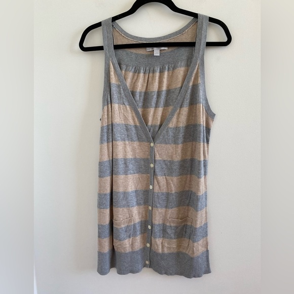 Old Navy Grey & Tan Knit Striped Sleeveless Cardigan Sweater Size L New W/O Tag - Picture 1 of 7